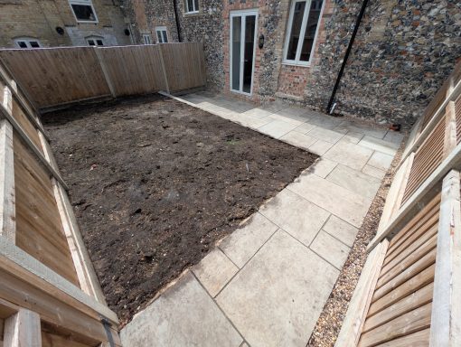 Back area after being weeded before ground preparation, levelling, and membrane were added