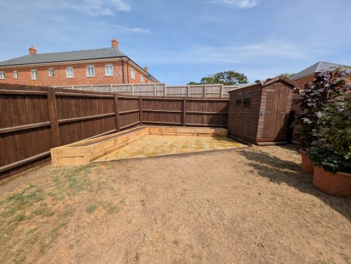 Completed project, with raised sleeper beds and grouted patio in Stowmarket, Suffolk