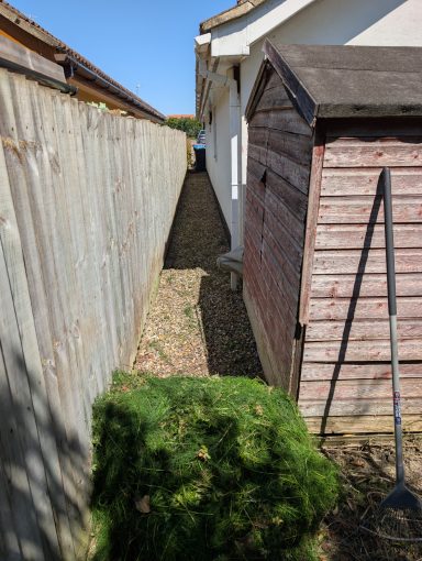 Gravel side access cleared of weeds